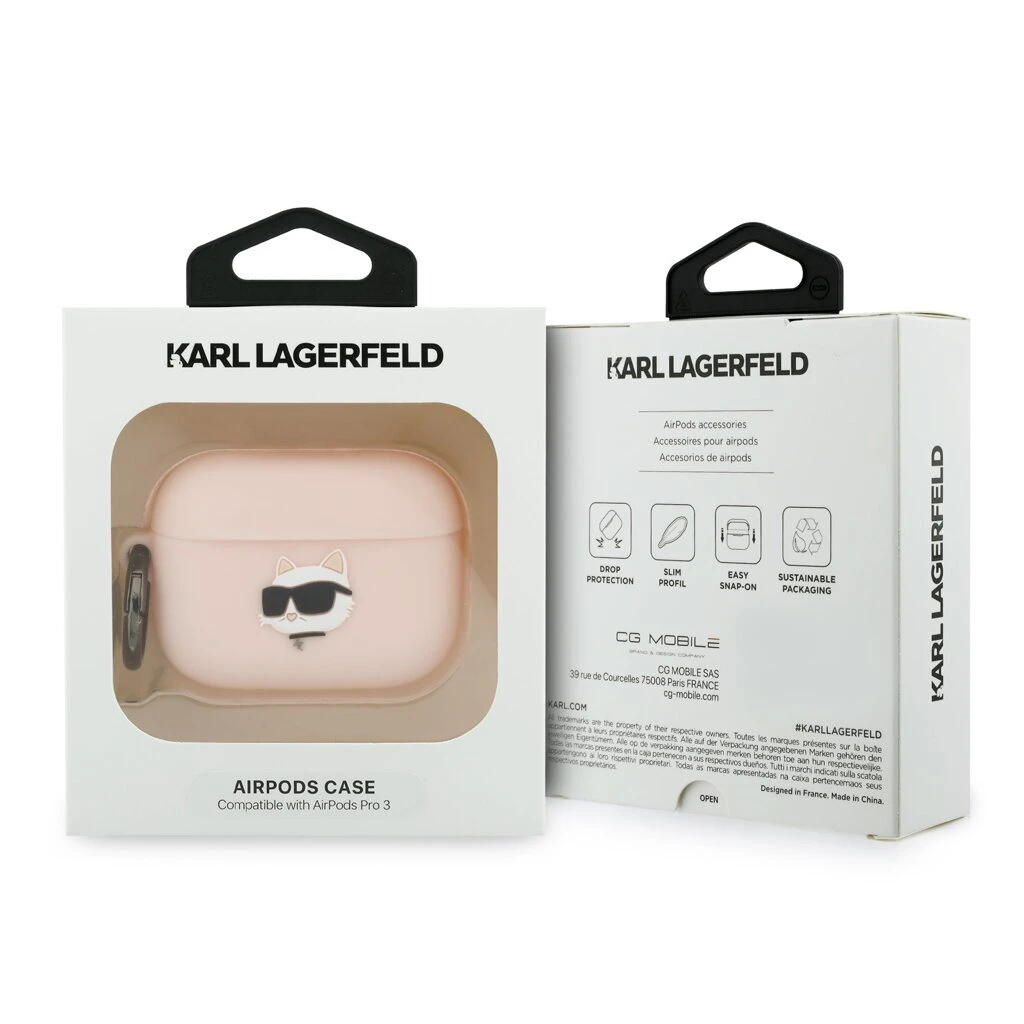 Karl Lagerfeld 3D Logo NFT Choupette Head szilikon tok for AirPods Pro 3 készülékhez rózsaszín