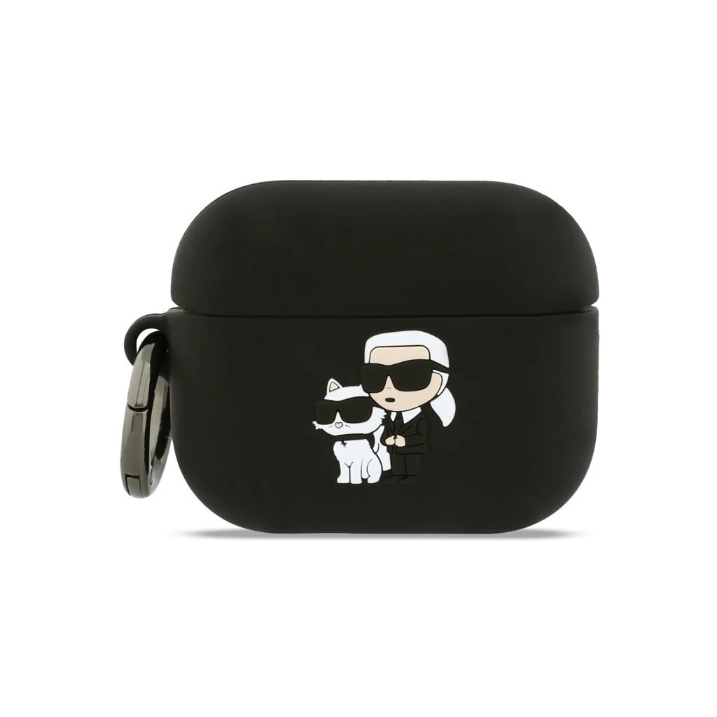 Karl Lagerfeld 3D Logo NFT Karl and Choupette szilikon tok AirPods Pro 3 készülékhez fekete