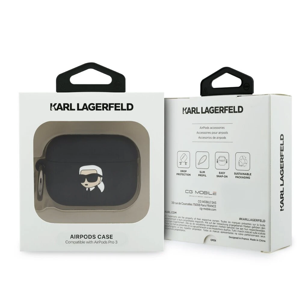 Karl Lagerfeld 3D Logo NFT Karl Head szilikon tok AirPods Pro 3 készülékhez fekete