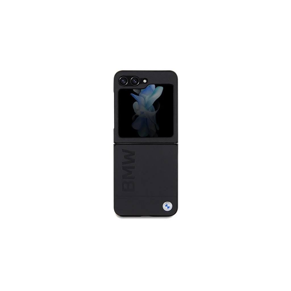 BMW BMHCZF5SLLBK Z Flip5 F731 készülékhez Leather Hot Stamp tok fekete