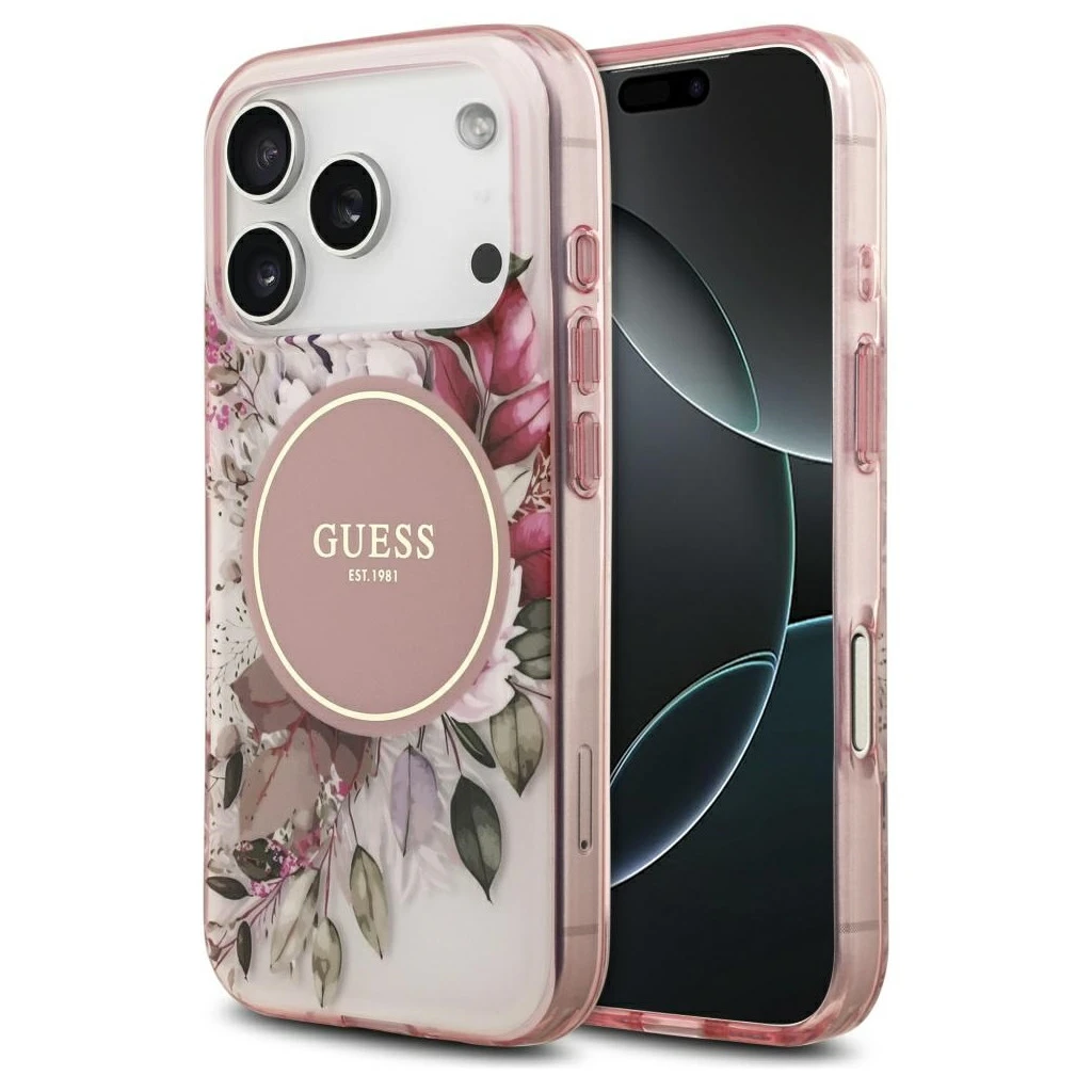 Guess IML Flower & Tonal Circle MagSafe tok iPhone 17 Pro készülékhez rózsaszín