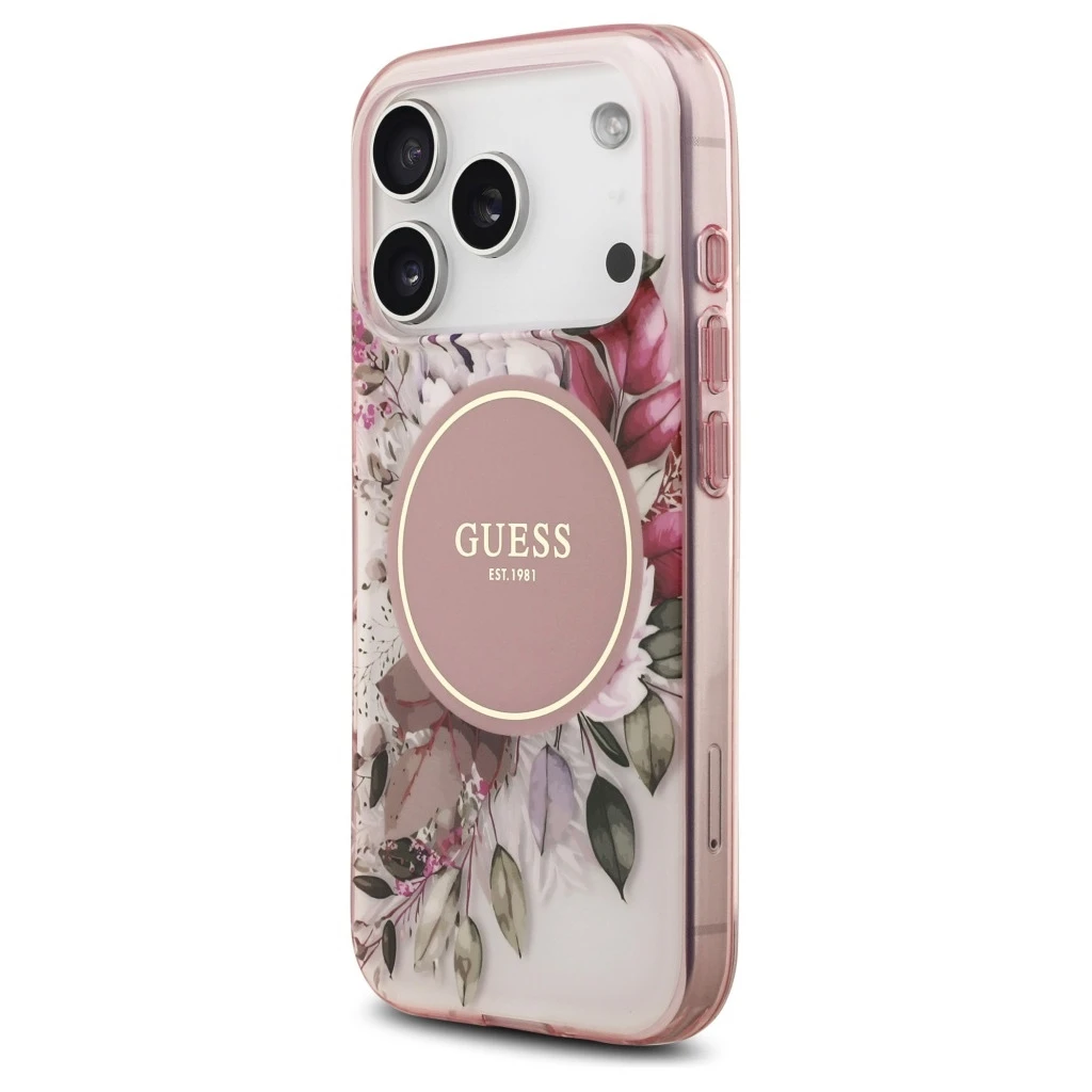 Guess IML Flower & Tonal Circle MagSafe tok iPhone 17 Pro készülékhez rózsaszín