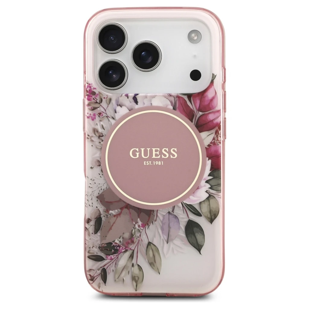 Guess IML Flower & Tonal Circle MagSafe tok iPhone 17 Pro készülékhez rózsaszín