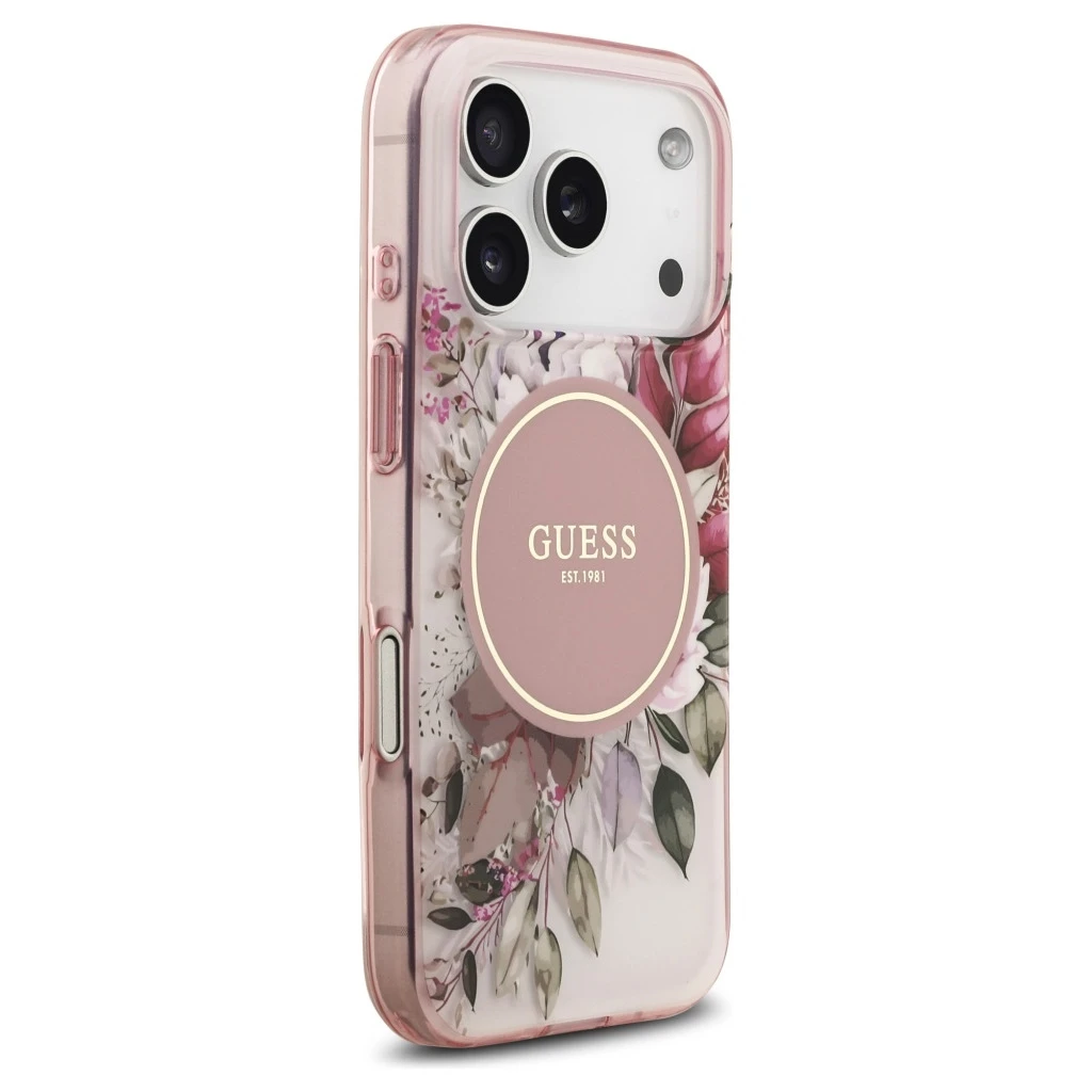 Guess IML Flower & Tonal Circle MagSafe tok iPhone 17 Pro készülékhez rózsaszín