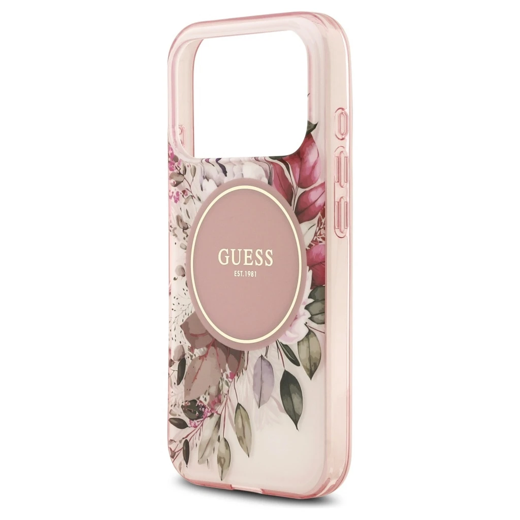 Guess IML Flower & Tonal Circle MagSafe tok iPhone 17 Pro készülékhez rózsaszín
