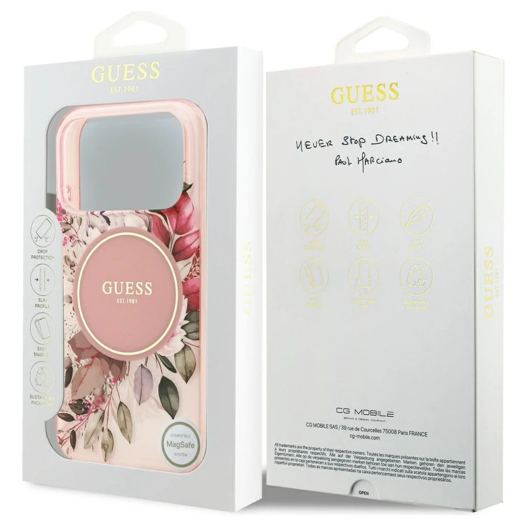 Guess IML Flower & Tonal Circle MagSafe tok iPhone 17 Pro készülékhez rózsaszín