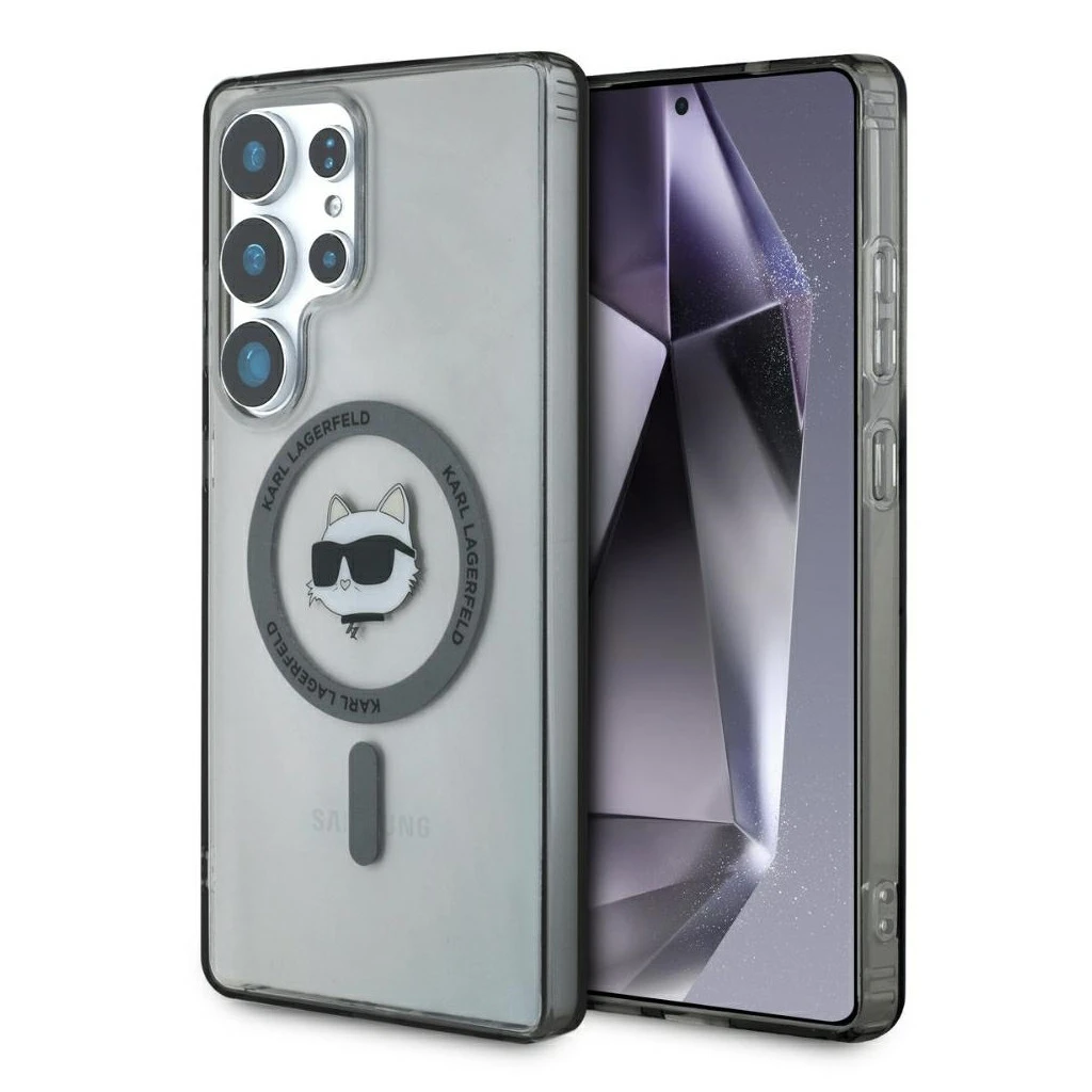 Karl Lagerfeld Button Choupette Head Printed Logo MagSafe tok Samsung Galaxy S25 Ultra készülékhez fekete