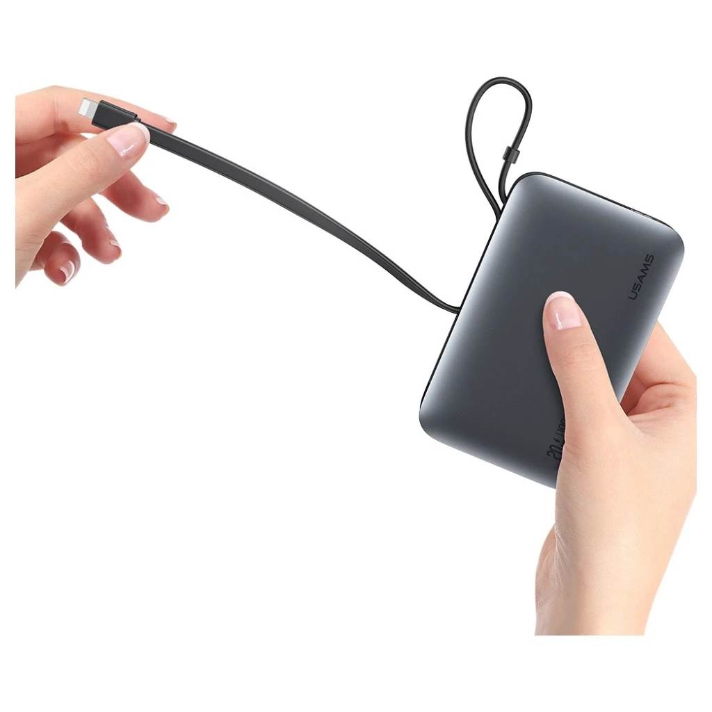 Hordozható töltő USAMS XR Series CD228 10000mAh 20W + USB-C/Lightning kábel fehér