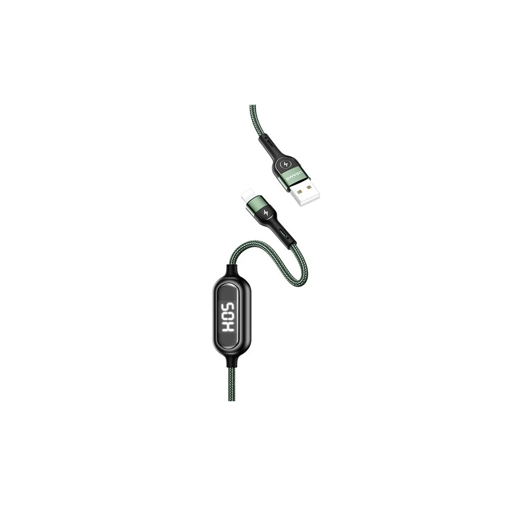 USAMS Braided U48 Lightning kábel 1.2m 2A gyorstöltéssel LED-del SJ423USB02 (US-SJ423) zöld