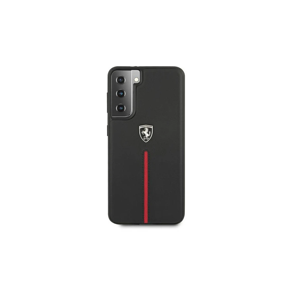 Ferrari FEOSIHCS21MBK Samsung Galaxy S21+ (G996) készülékhez kemény tok Off Track Leather Nylon Stripe fekete