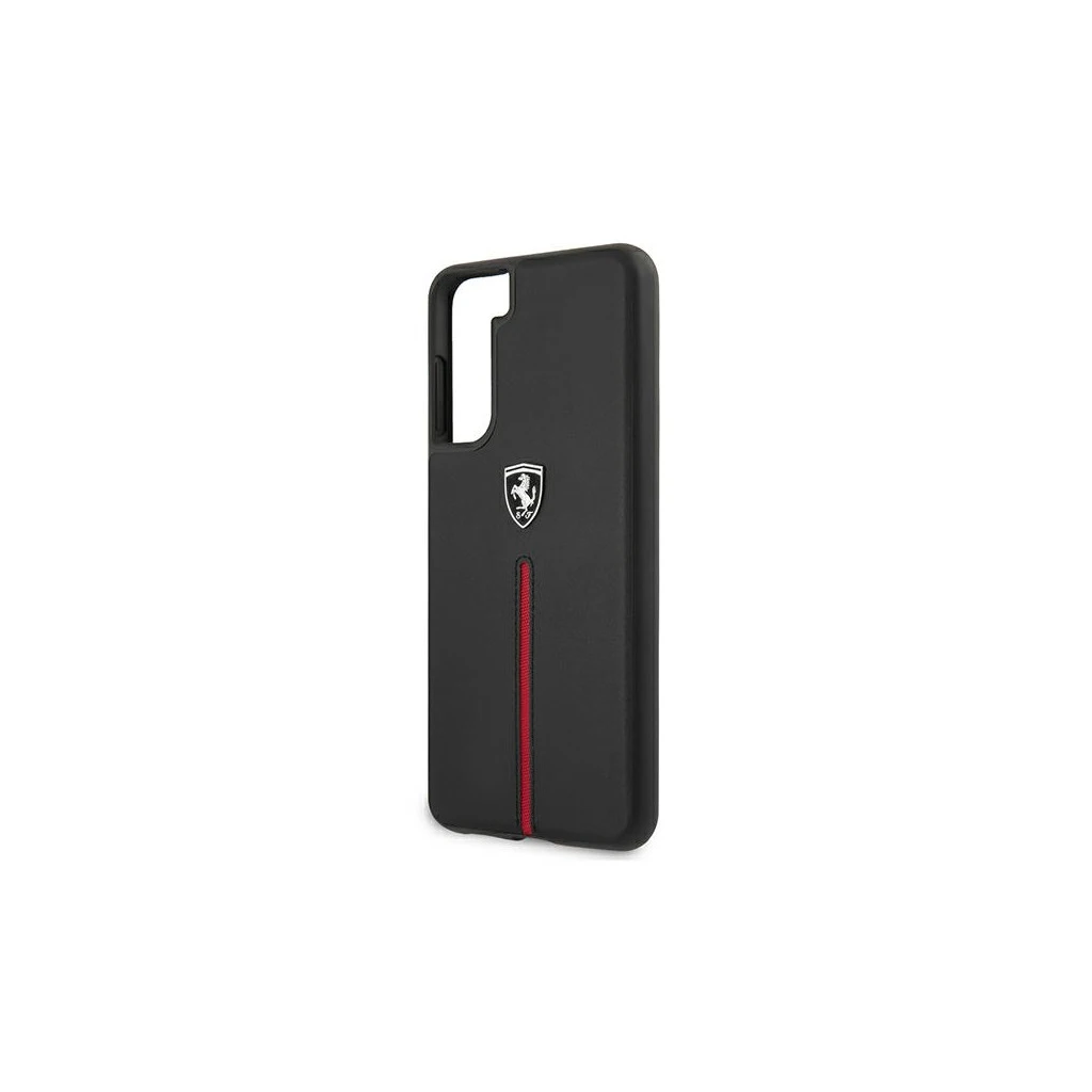 Ferrari FEOSIHCS21MBK Samsung Galaxy S21+ (G996) készülékhez kemény tok Off Track Leather Nylon Stripe fekete