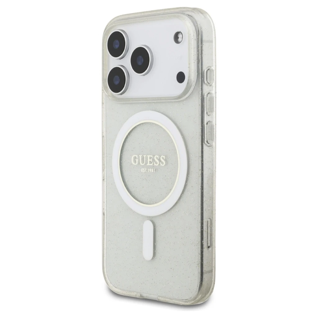 Guess IML Glitter Pearl Strap MagSafe tok iPhone 17 Pro Max készülékhez átlátszó