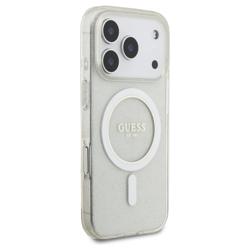 Guess IML Glitter Pearl Strap MagSafe tok iPhone 17 Pro Max készülékhez átlátszó