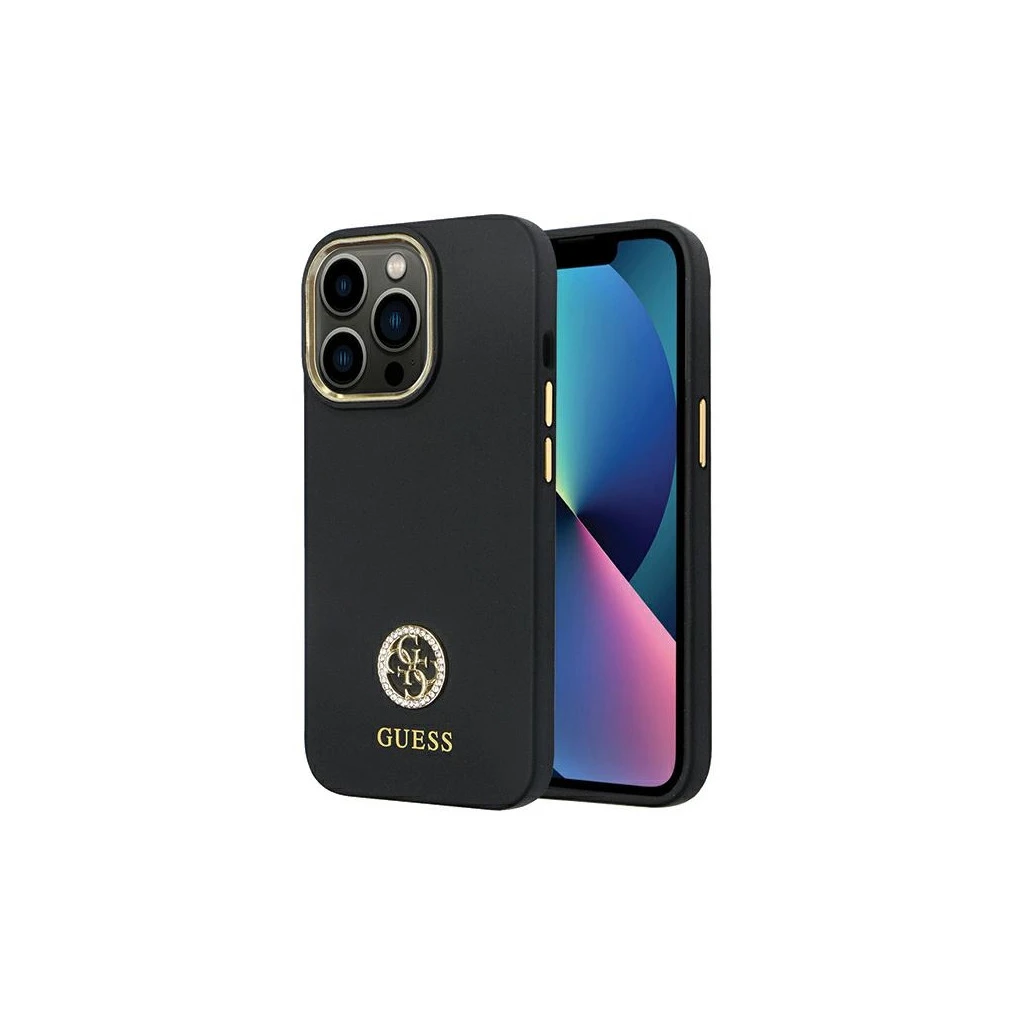 Guess GUHCP13LM4DGPK iPhone 13 Pro / 13 6.1″ készülékhez Silicone Logo Strass 4G kemény tok fekete