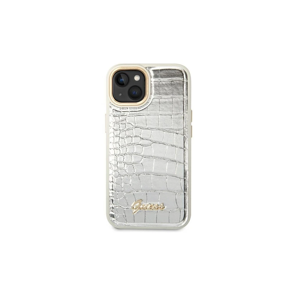 Guess GUHCP14MHGCRHS iPhone 14 Plus / 15 Plus 6.7″ készülékhez kemény tok Croco Collection ezüst
