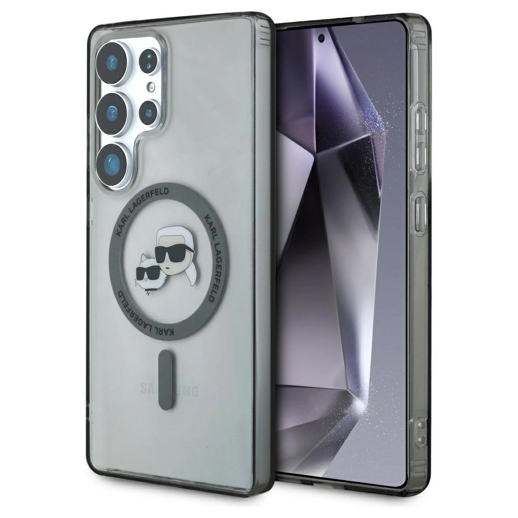 Karl Lagerfeld Button Karl & Choupette Heads Printed Logo tok, MagSafe, Samsung Galaxy S25 Ultra készülékhez, fekete