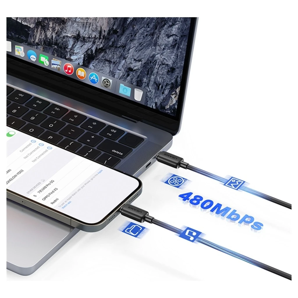 USAMS KY Series US-SJ696 60W USB-C to USB-C 2m kábel fehér